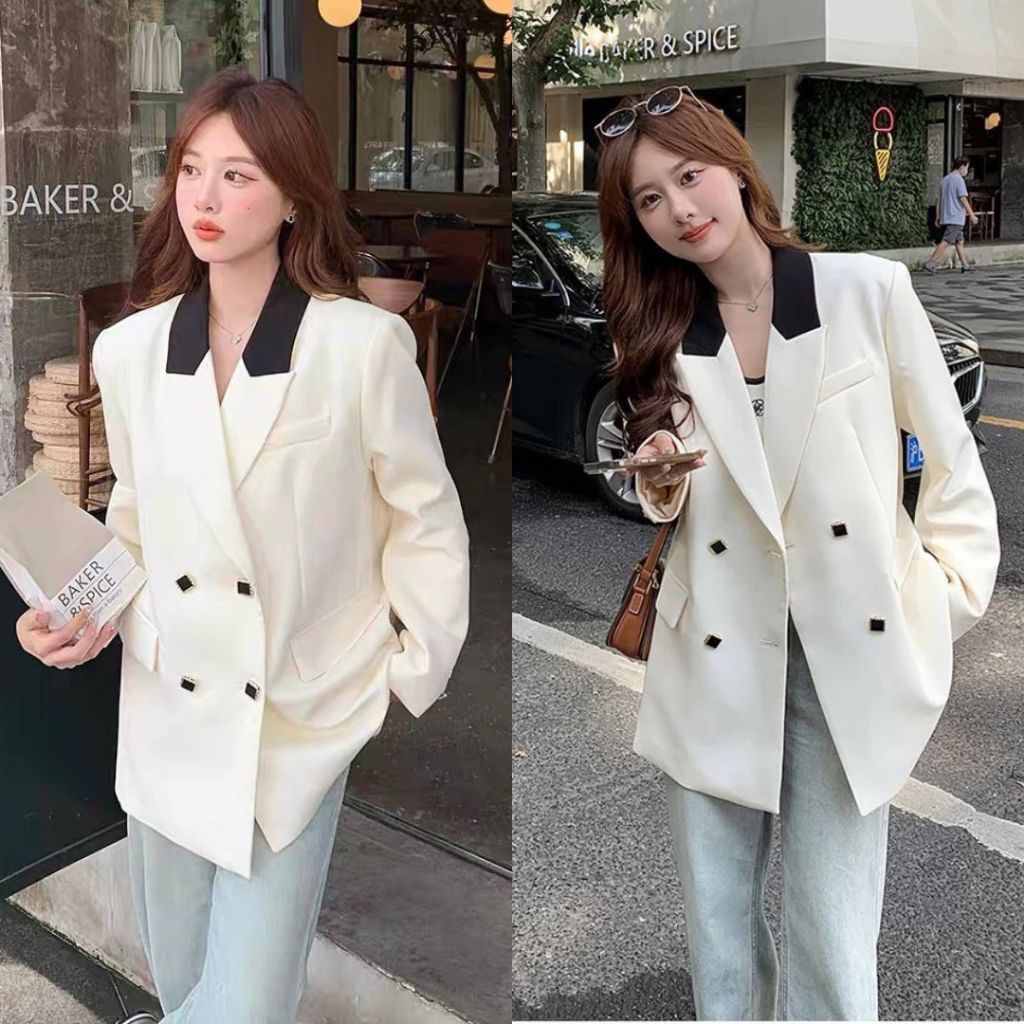 SUIT-36🍒สูทแฟชั่นสไตล์เกาหลี เสื้อเบเซอร์ ทรงหลวม ใส่สบาย มีไซส์ใหญ่ สูทแต่งกระดุมสุดน่ารัก ใส่ทำงาน ใส่คลุม 🍒