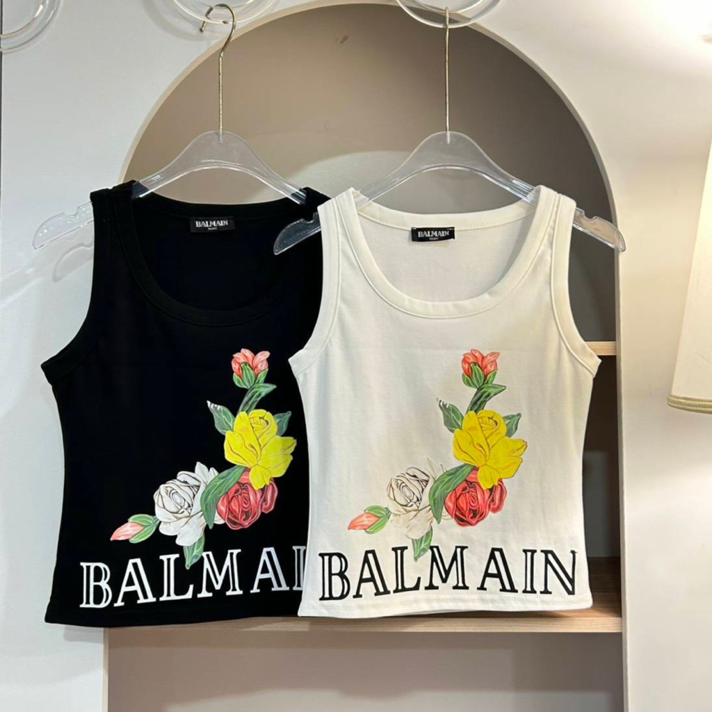 เสื้อกล้ามลายดอกไม้เนื้อผ้ายืดหยุ่นตามตัวผ้าหนาหนึบ