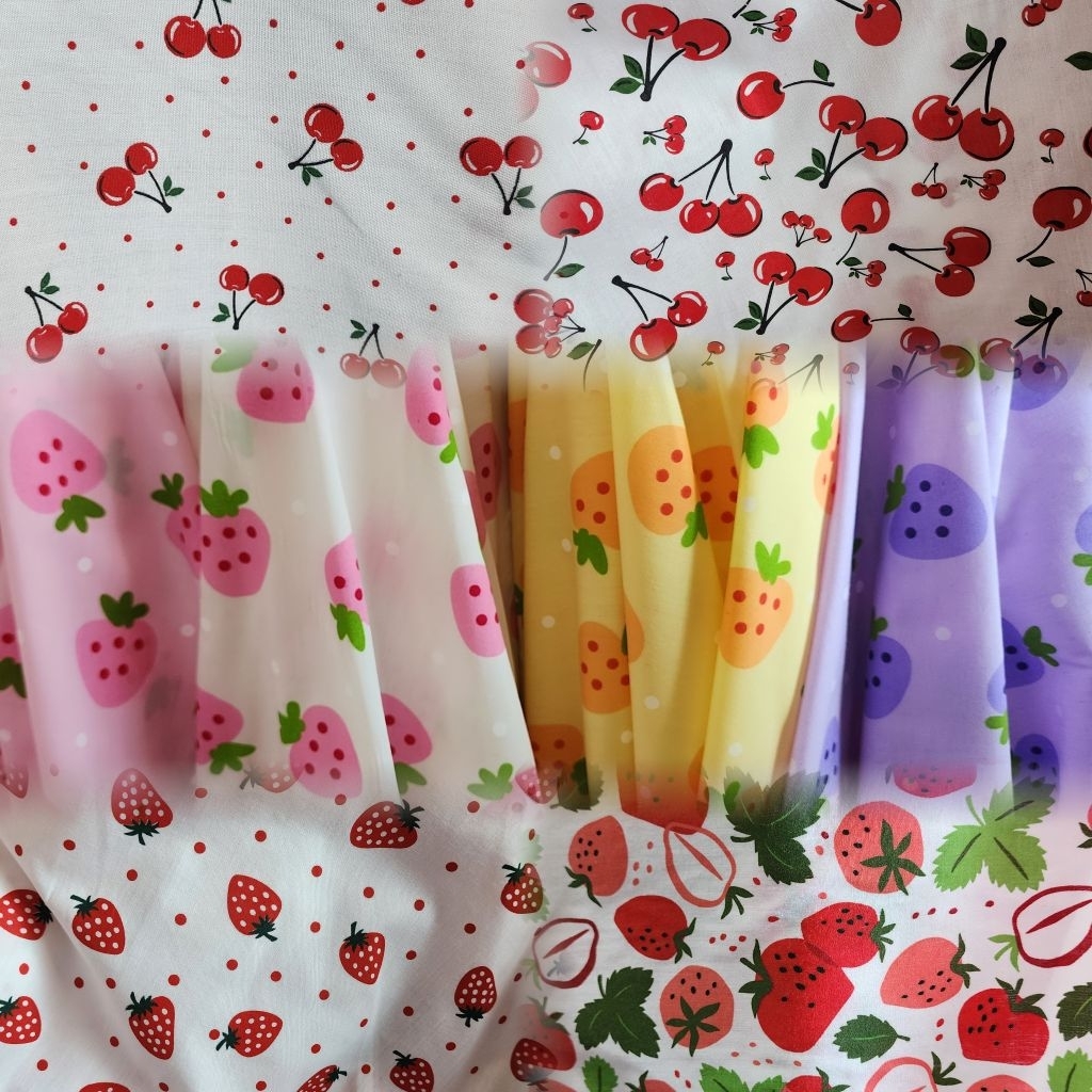 ผ้าเมตร หลา ลาย ผลไม้ สตอเบอรี่ เชอรี่ มินิมอล วินเทจ​ ผ้าคอตตอลผสม ถ่ายพร็อพ ฉาก ผ้าปู ปูโต๊ะ
หน้ากว้าง 110-115cm

