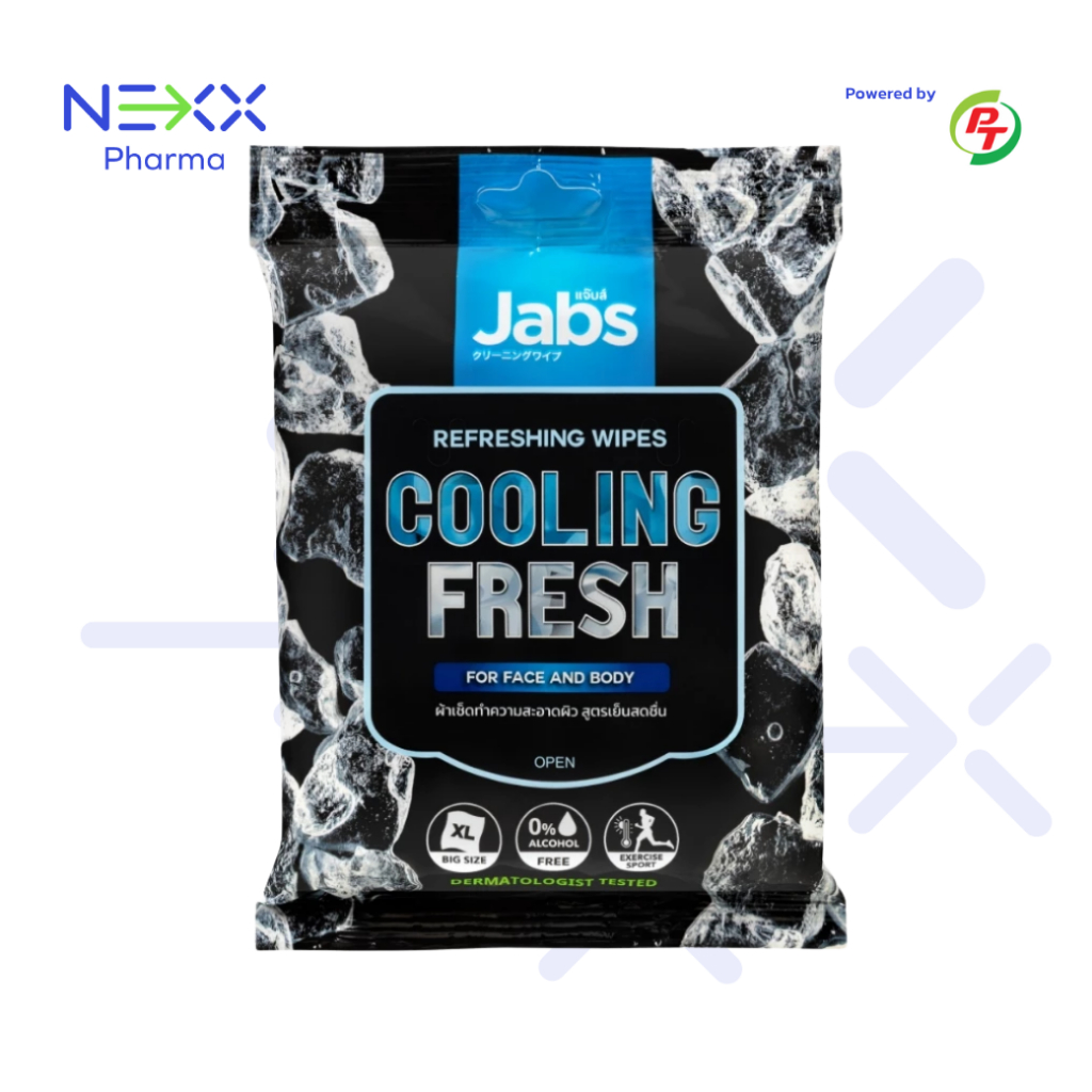 Jabs Refreshing Wipes Cooling Fresh แจ๊บส์ รีเฟรชชิ่ง ไวพส์ คูลลิ่ง เฟรช ขนาด 10 แผ่น