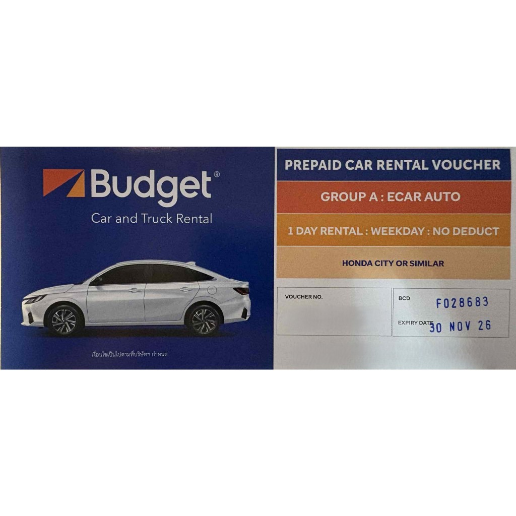 คูปองรถเช่า Budget รวมประกันชั้น 1 No Deduct ประเภทรถ Group A