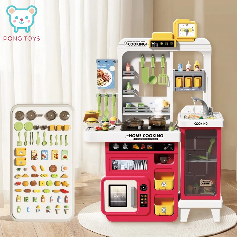 🏠【ของเล่นเด็ก】ชุดครัวบ้าน 86 ชิ้น เตาแก๊สไฟจริง+ควัน+เสียง! ผักผลไม้+เครื่องครัวครบ ของเล่นครัวเด็ก พร้อมส่งไว🔥