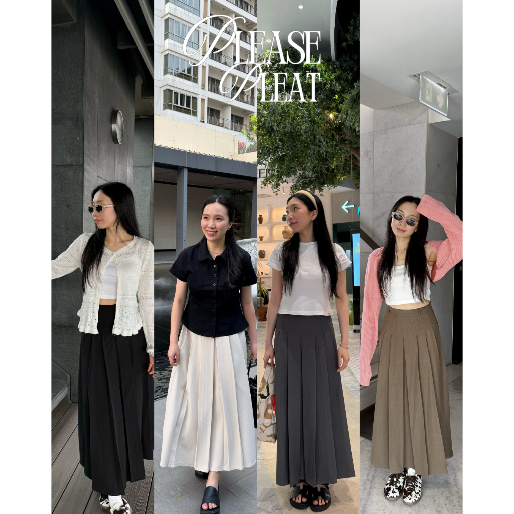 UIUI | PLEASE PLEAT กระโปรงอัดพลีทยาว พร้อมเข็มขัด