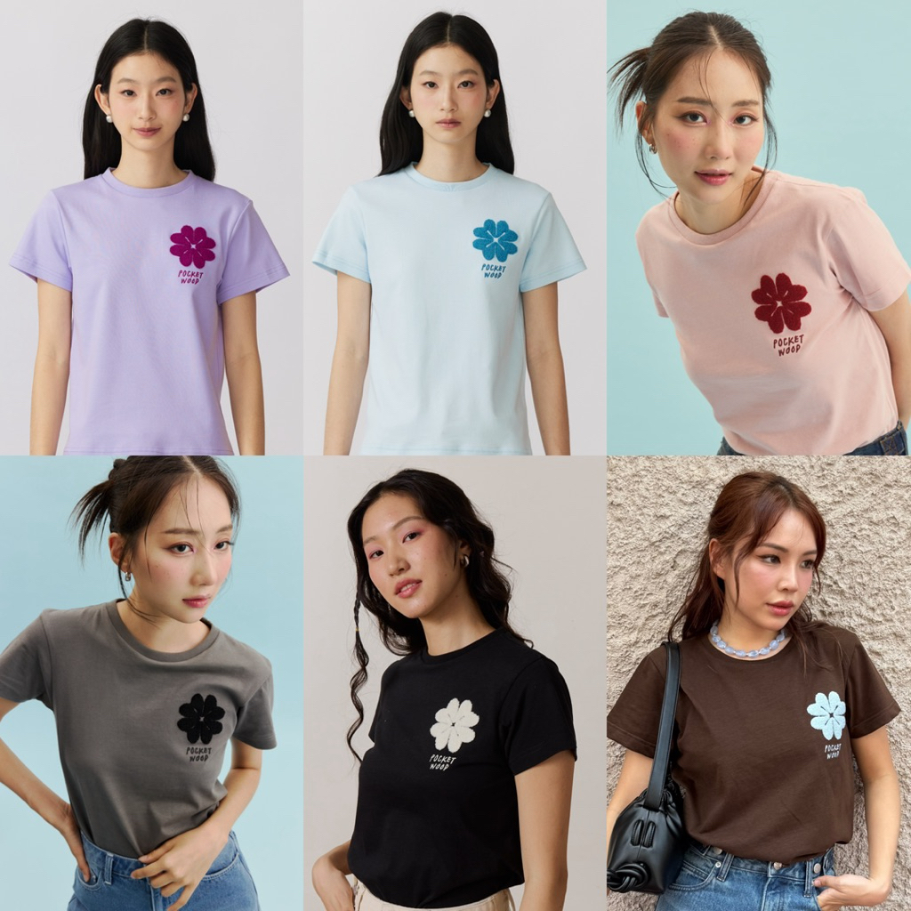 Poppy Tee [Pre-Order สี Charcoal จัดส่ง28มิย] เสื้อยืดคอกลม ปักฟูโลโก้แบรนด์ เนื้อเบา สบาย