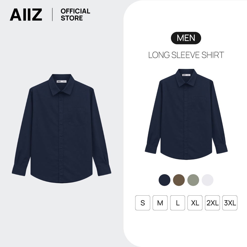 AIIZ (เอ ทู แซด) - AIIZ เสื้อเชิ้ตผู้ชายแขนยาวสีพื้น AIIZ Men's Long Sleeve Shirt