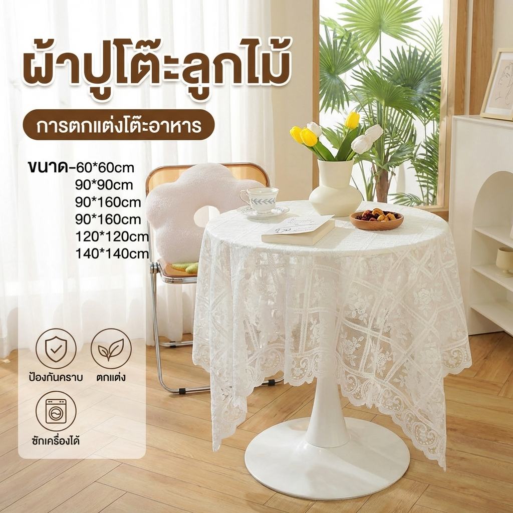 【พร้อมส่ง】HH ผ้าปูโต๊ะลูกไม้ Lace tablecloth ผ้าคลุมโต๊ะ ผ้าพื้นหลังห้องตกแต่งร้านกาแฟ INS ผ้าปูโต๊ะสีขาวนม 90*140cm – โปรปัง