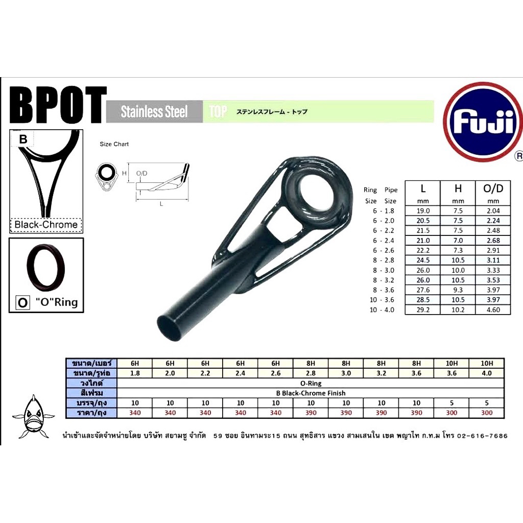 ไกด์ปลาย ทิปท้อป Fuji F-BPOT วงหัว 6มิลและ8มิล รูท่อมีหลายขนาดให้เลือกตั่งแต่ 1.8-2.0-2.2-2.4-2.6-2.8-3.0-3.2-3.4-3.6มิล
