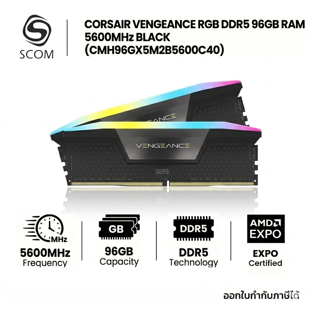 (RAM) CORSAIR VENGEANCE RGB DDR5 96GB (48GBx2) 5600MHz BLACK (CMH96GX5M2B5600C40)