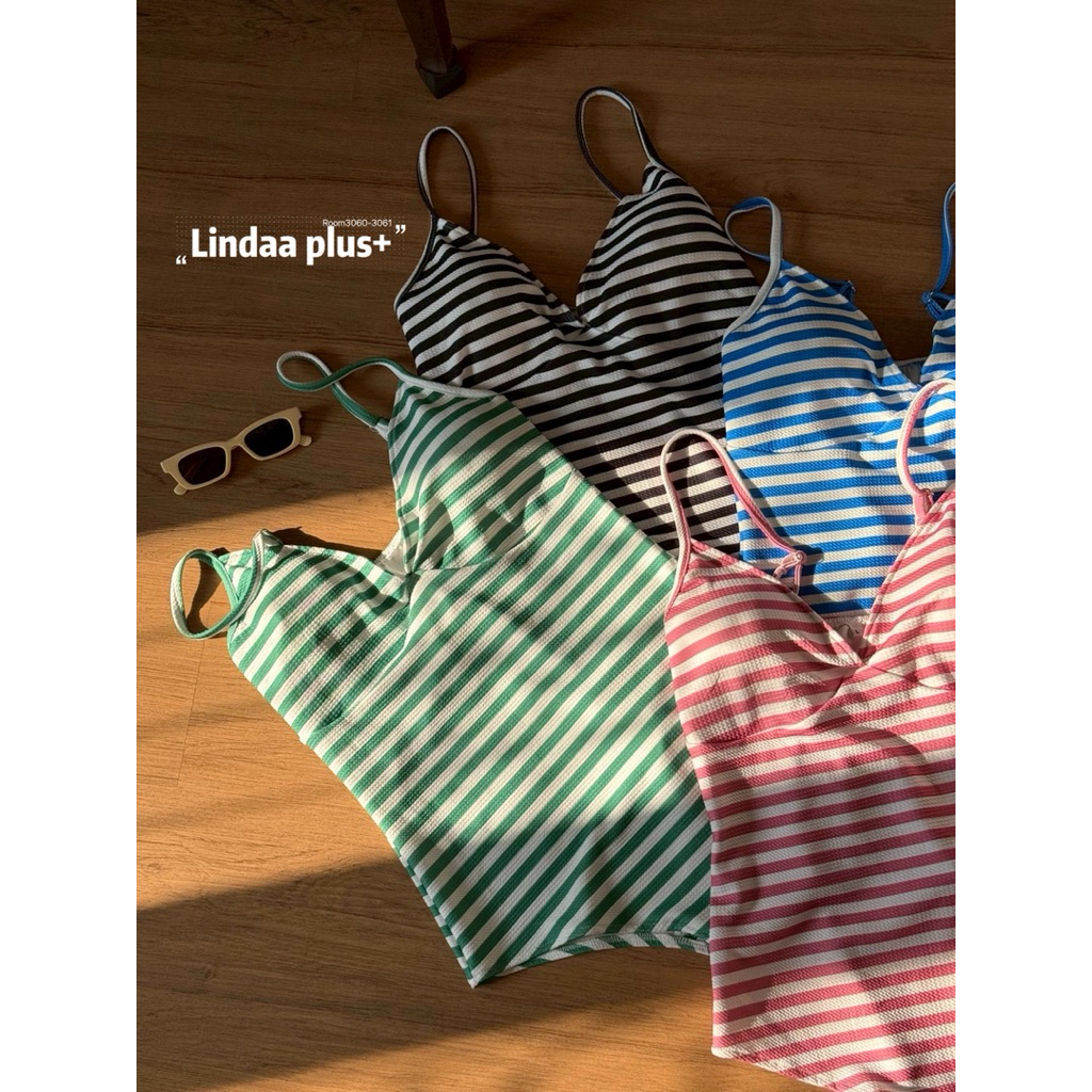 LindaaPlus-- ชุดว่ายน้ำวันพีทสาวอวบ 🏖️ ✨ผ้าลายริ้ว สายเดี่ยววันพีช มีฟองน้ำตรงอก แต่งด้ายสี เพิ่มความน่ารัก ซัมเมอร์นี้🔥 รูปที่ 8