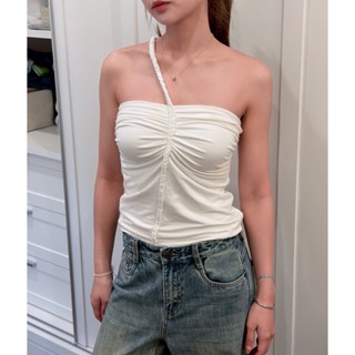 MIST TANK TOP เสื้อเกาะอกใหล่เดียว ดีเทลสายจับจีบย่น โลโก้ด้…