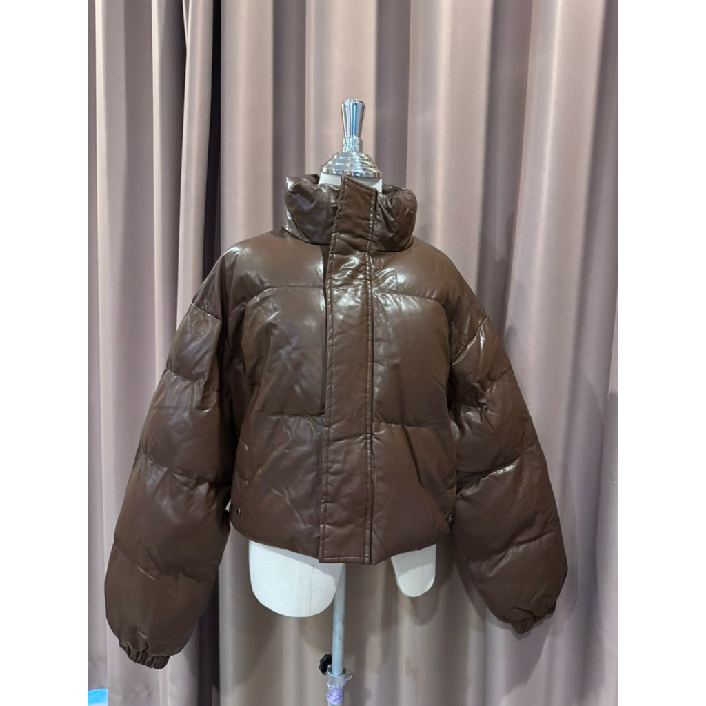 มือ2 เสื้อนวมหนังPU สีน้ำตาล