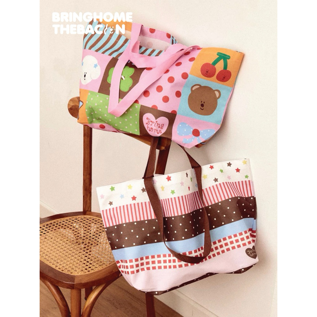 Bringhome The picnic bag (Resuable) กระเป๋าผ้า Shopping bag ใบใหญ่ ใส่ของได้เยอะมาก