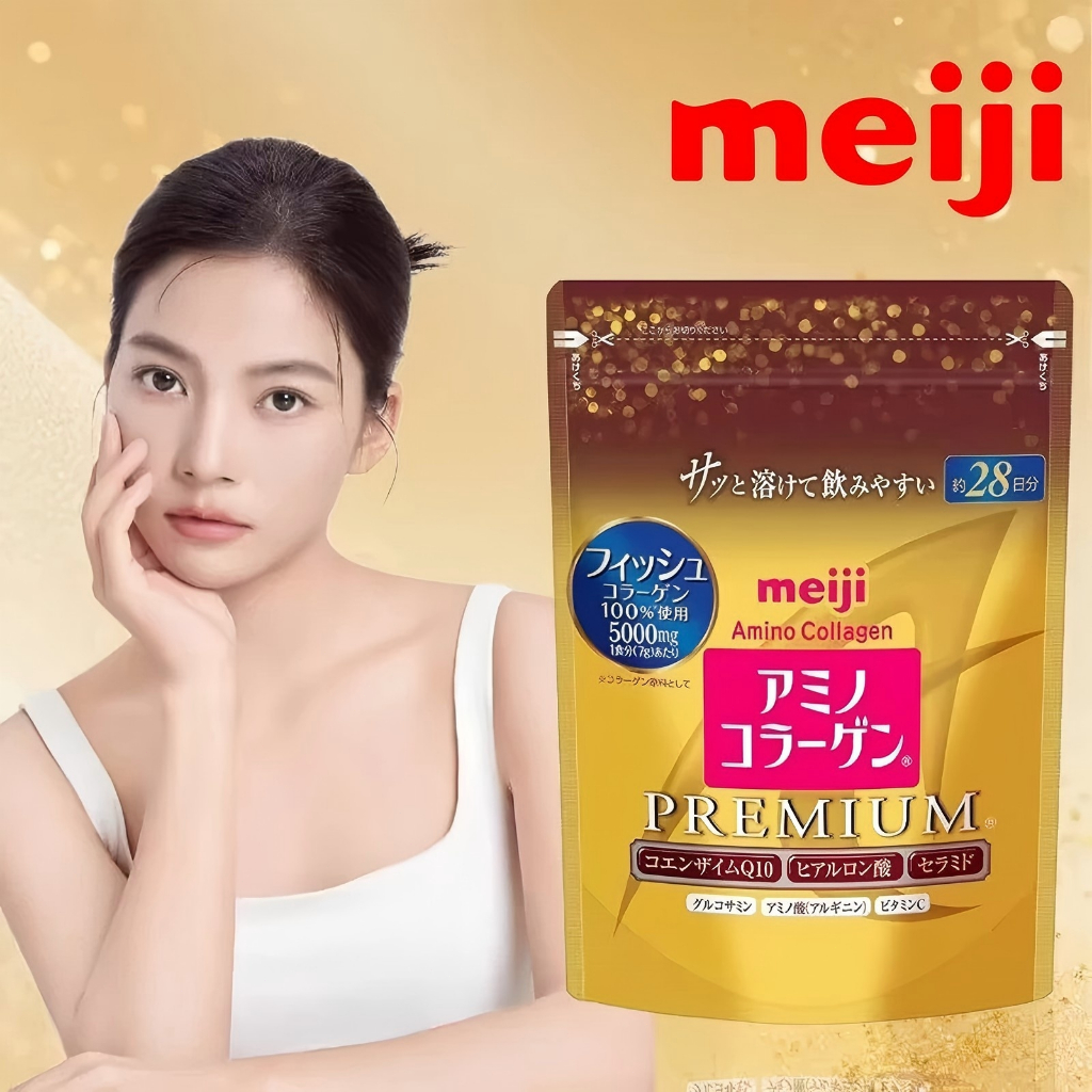 Meiji Amino Collagen premium เมจิ อะมิโน คอลลาเจน พรีเมียม สีทอง 196 g 28