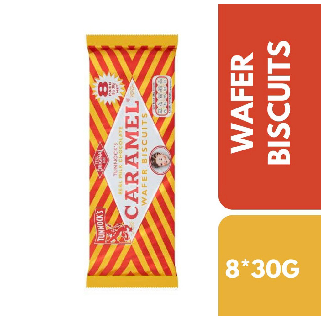 Tunnock’s Milk Chocolate Wafer Biscuits Caramel 8Pack*30g++ ทันน็อคส์ เวเฟอร์ช็อกโกแลตนมคาราเมล 8 ชิ้น * 30 กรัม