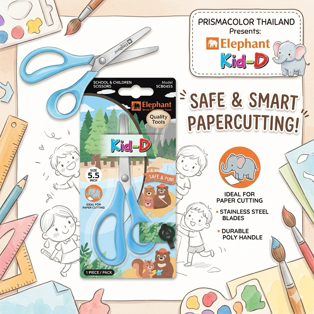 กรรไกร Elephant Kid-D SCB0455 ขนาด 5.5 นิ้ว | ตราช้าง สำหรับเด็ก ตัดกระดาษ ปลอดภัย ใช้ง่าย