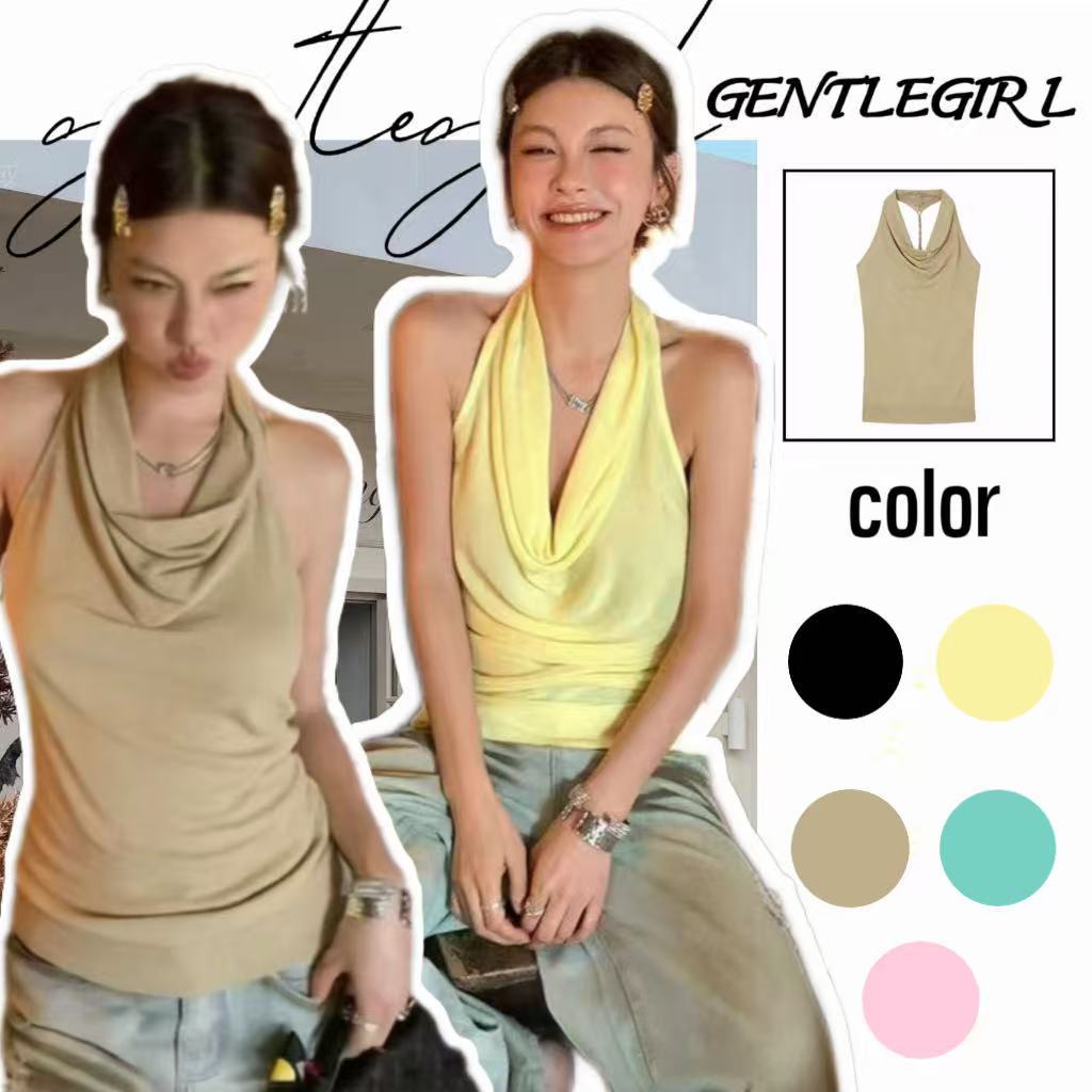 #GG🎀เสื้อกล้ามคอเต่า ทรงเข้ารูป ช่วยให้ดูดี มีสายคล้องคอแบบเชือกบิดด้านหลัง