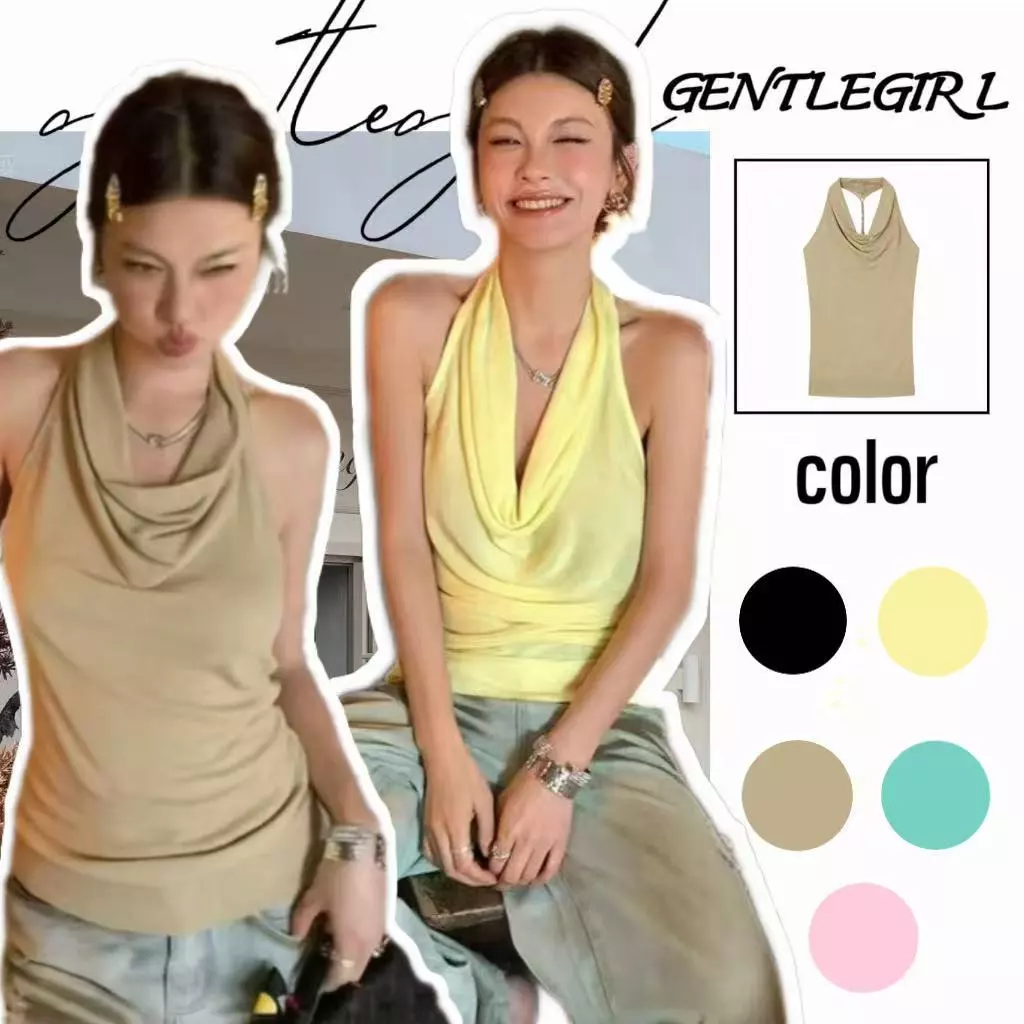 #GG🎀เสื้อกล้ามคอเต่า ทรงเข้ารูป ช่วยให้ดูดี มีสายคล้องคอแบบเชือกบิดด้านหลัง