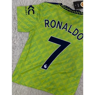 ชุดฟุตบอลเด็กสีเขียวเบอร์7สกรีนชื่อRONALDOเสื้อ+กางเกง