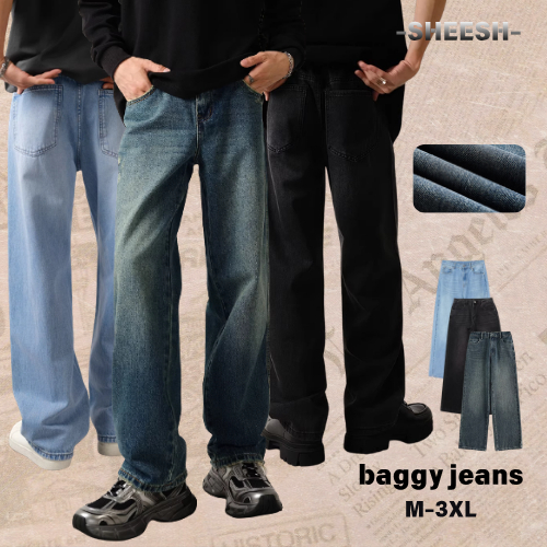 SHEESH- กางเกงยีนส์ผู้ชาย ขากว้าง กระบอกใหญ่ S-3XL baggy jean  วินเทจชาย ทรงหลวม เท่ๆเข้ากับทุกแนว ทรงหลวม
