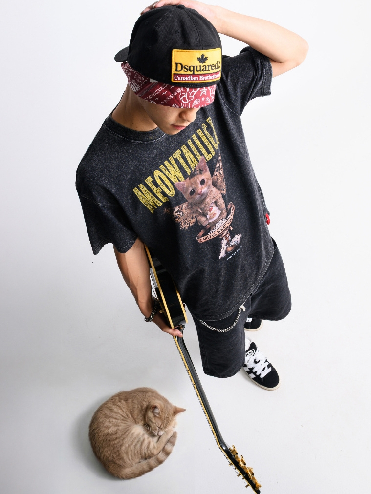 meowtallica เสื้อวงทาสแมว ฟอกเฟด ผ้าบาง สกรีนจมdtg