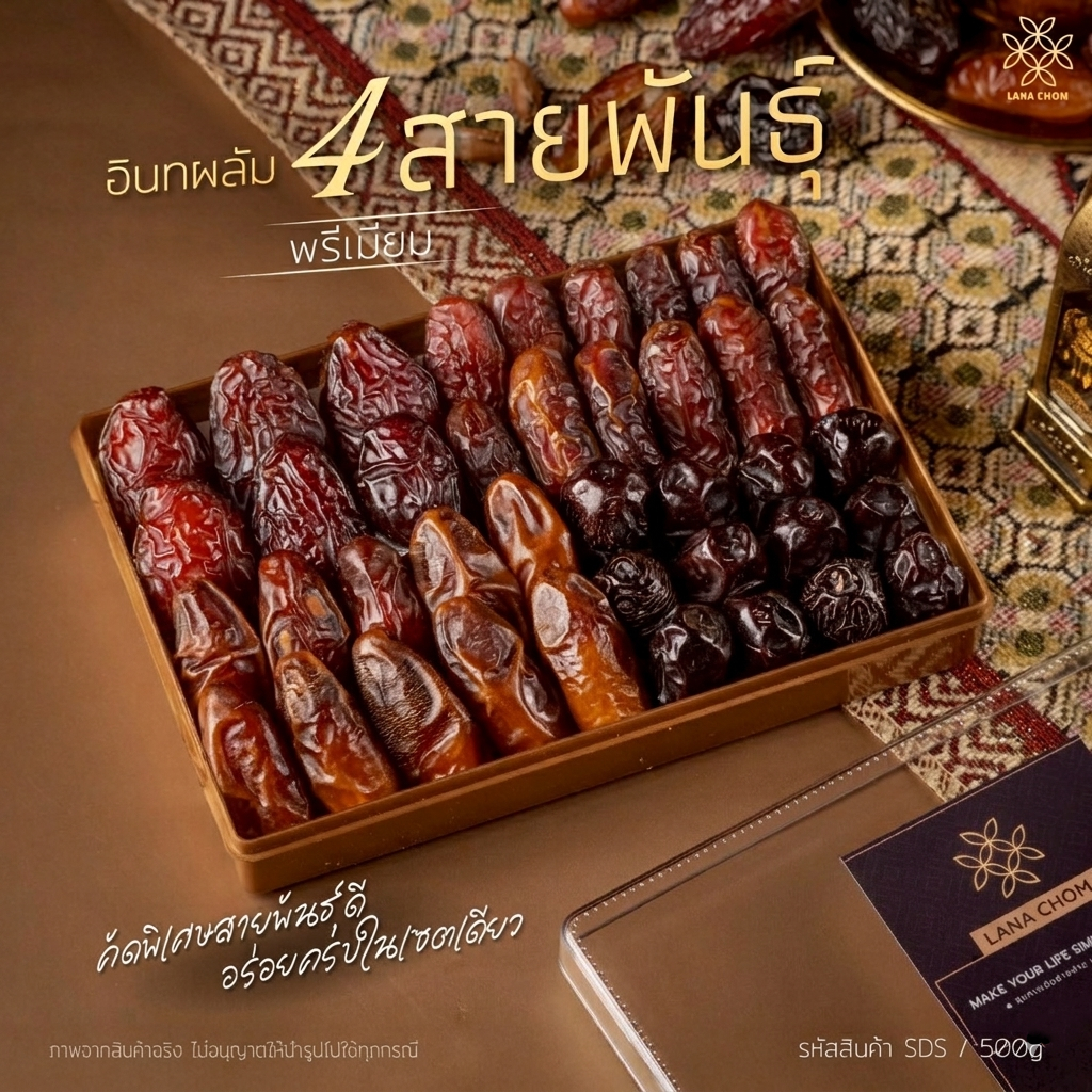 อิทผลัม 4 สายพันธุ์ พรีเมียม ขนาด 500g  [LANA CHOM]