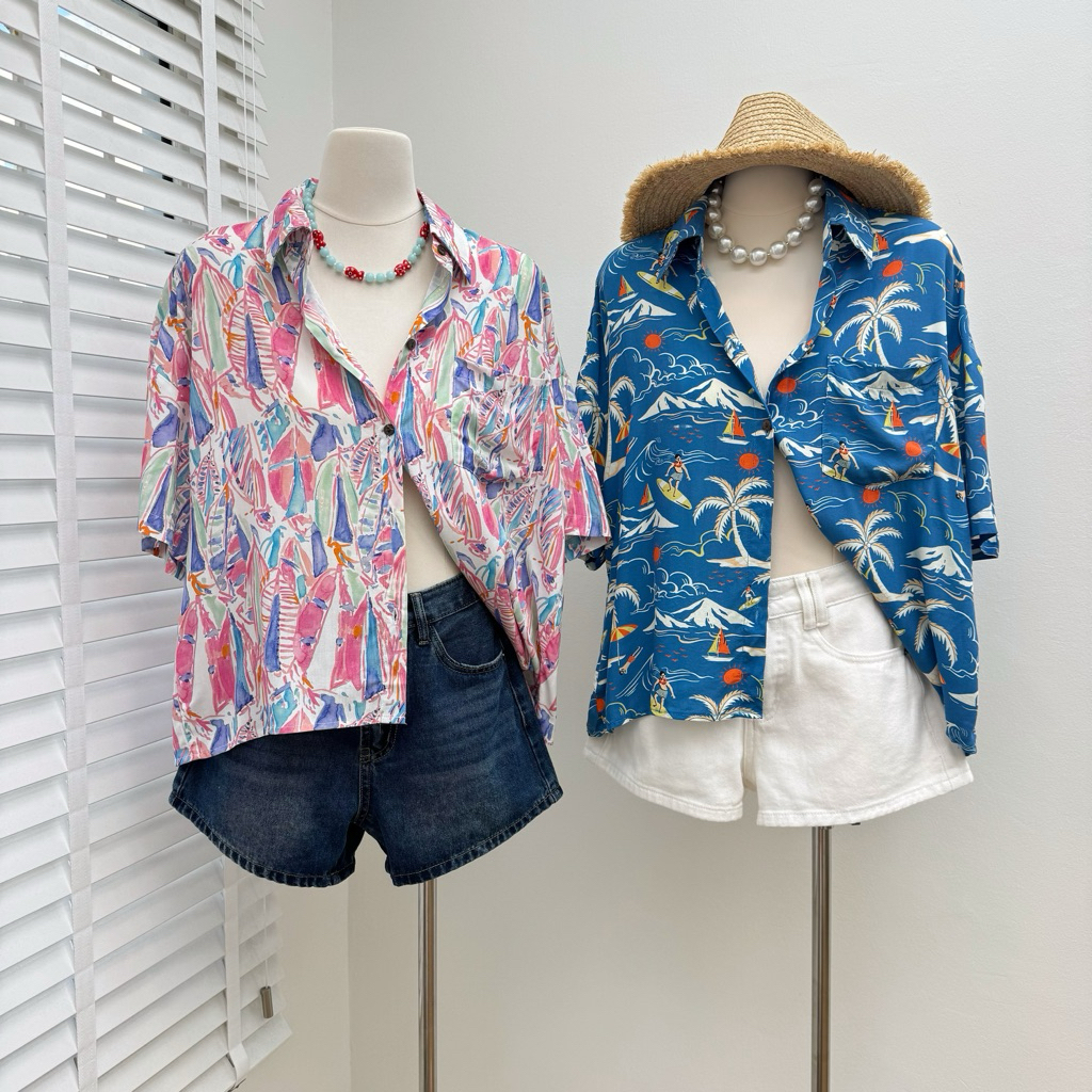 Hawaii shirt เสื้อเชิ้ตฮาวายคอตตอนสปัน เนื้อผ้านิ่ม รูปที่ 6