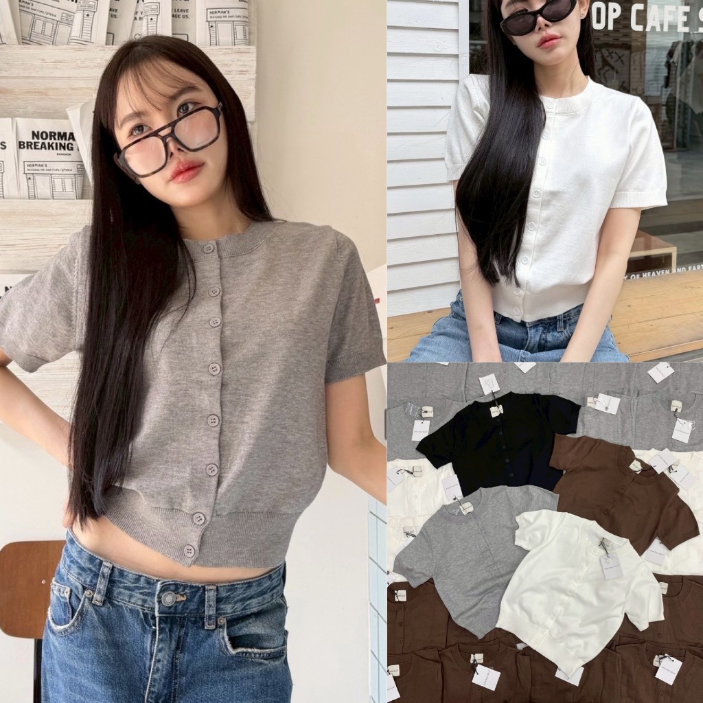 🍊 VL 5215 เสื้อแขนสั้นไหมพรม ทรงพอดีตัว สีสวย ใส่ง่าย แมทซ์ง่าย