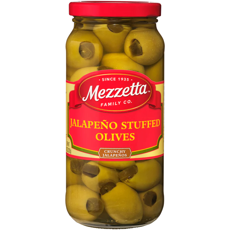 Mezzetta Jalapeno Stuffed Olives 283g เมซเซตต้า มะกอกสอดไส้พริก จาลาเปโนดอง
