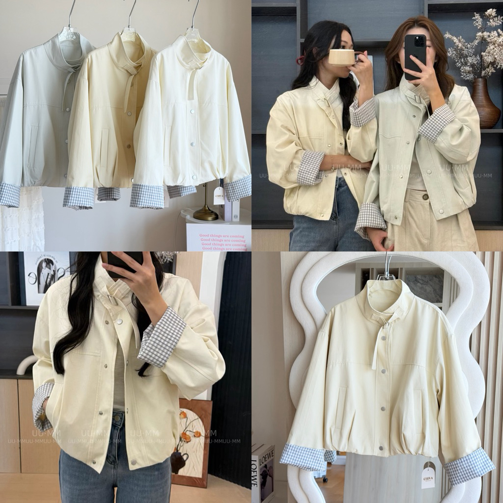 -𝐂𝐡𝐢𝐯𝐚- DEWY JACKET | เสื้อแจ็คเก็ตโทนสีพาสเทล แขนพับลายตาราง