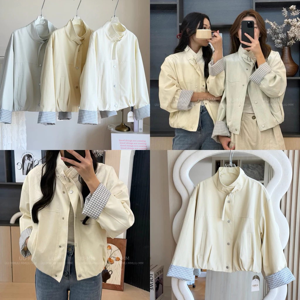 -𝐂𝐡𝐢𝐯𝐚- DEWY JACKET | เสื้อแจ็คเก็ตโทนสีพาสเทล แขนพับลายตาราง