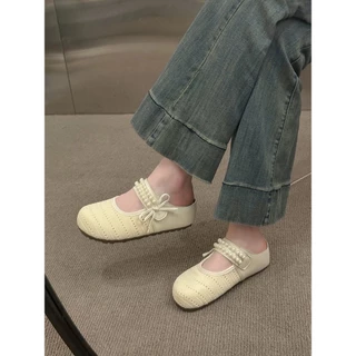TX51 พร้อมส่งจากไทย รองเท้าคัชชูลูกไม้ ไข่มุกสายหวานห้ามพลาดน่ารักใส่สบายนุ่มนิ่ม
