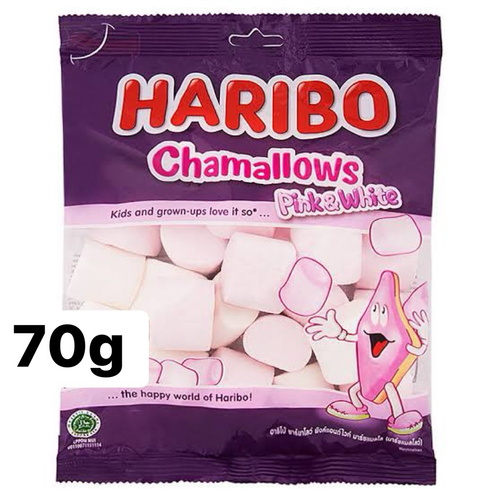 TW1 Haribo pink & white 70g. ฮาริโบ มาร์ชเมลโลว์ แท้ สีชมพู+ขาว
