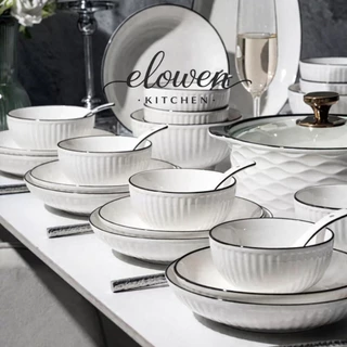 Elowen Kitchen จาน ชาม ถ้วยน้ำจิ้ม เซรามิกสไตล์ญี่ปุ่น ลายยามาดะ เข้าไมโครเวฟได้