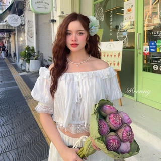 Meenny Closet | LN01 (มีSize) เสื้อปาดไหล่ลุคคุณหนูเเต่งลูกไม้