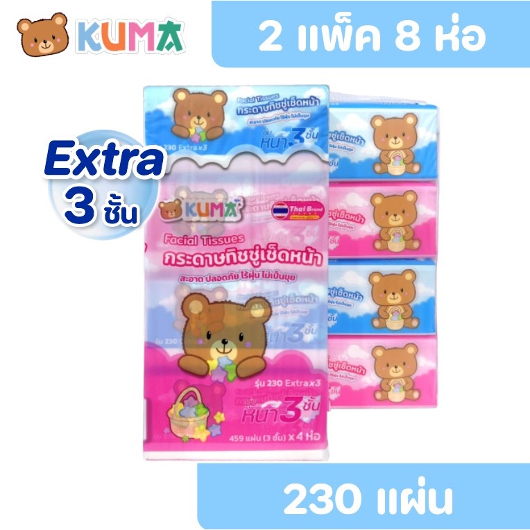 [โปรแพคคู่ 2แพค] KUMA คุมะ กระดาษทิชชู่เช็ดหน้า ห่อละ 230แผ่น หนาพิเศษ3ชั้น แพค 4ห่อ รูปที่ 6