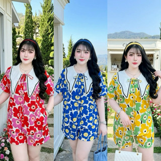 ชุดเซ็ทขาสั้น มารีเมโกะ คอบัวแหลมน่ารักผ้าไหมอิตาลี่ อกหน้าผ…