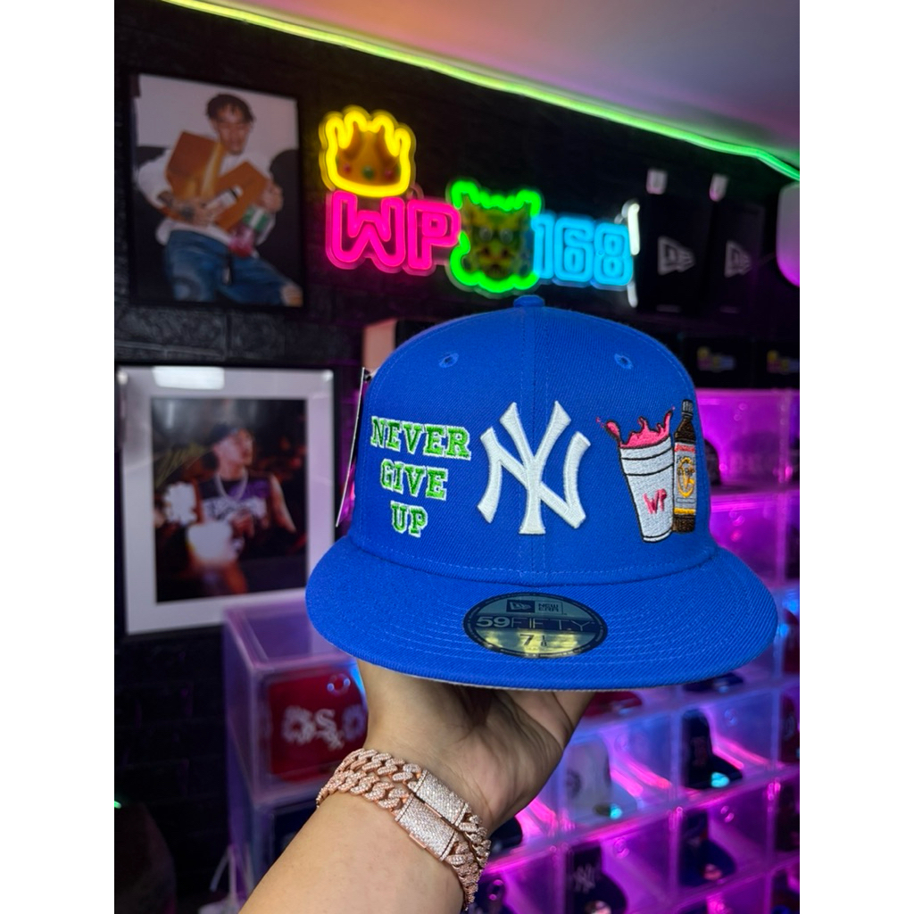 New Era New York Yankees 59FIFTY Cap Custom NEVER GIVE UP By Wp168_Cap Size7 1/8 (56.8 cm.)🐍🩸🫗🔥
