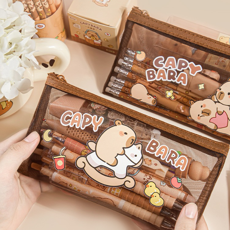 Capybara กระเป๋าดินสอ น้ำหนักเบาๆ แบบใส เรียบง่าย และน่ารัก สร้างสรรค์ สำหรับใส่เครื่องเขียน กล่องอุปกรณ์การเรียน