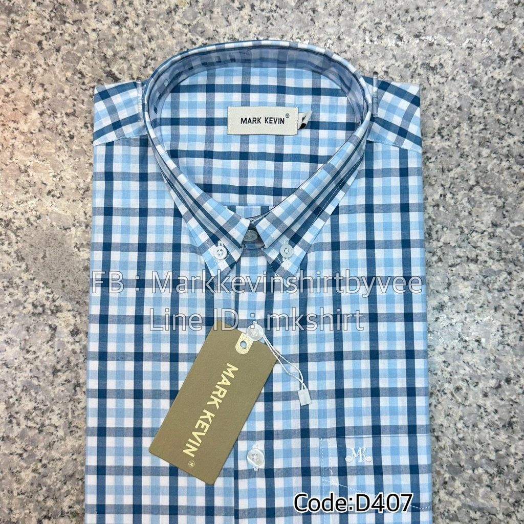 เสื้อเชิ้ตลายสก๊อต โทนสีฟ้า-กรมท่า ทั้งแขนสั้นและแขนยาวนะคะ