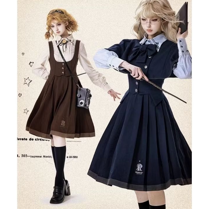 [มีพร้อมส่ง/Pre-order]KYOUKO x HARRY POTTER เดรสสายเดี่ยวสไตล์นักเรียนอังกฤษ เสื้อคลุมไหล่ แฮร์รี่พอตเตอร์ 2025