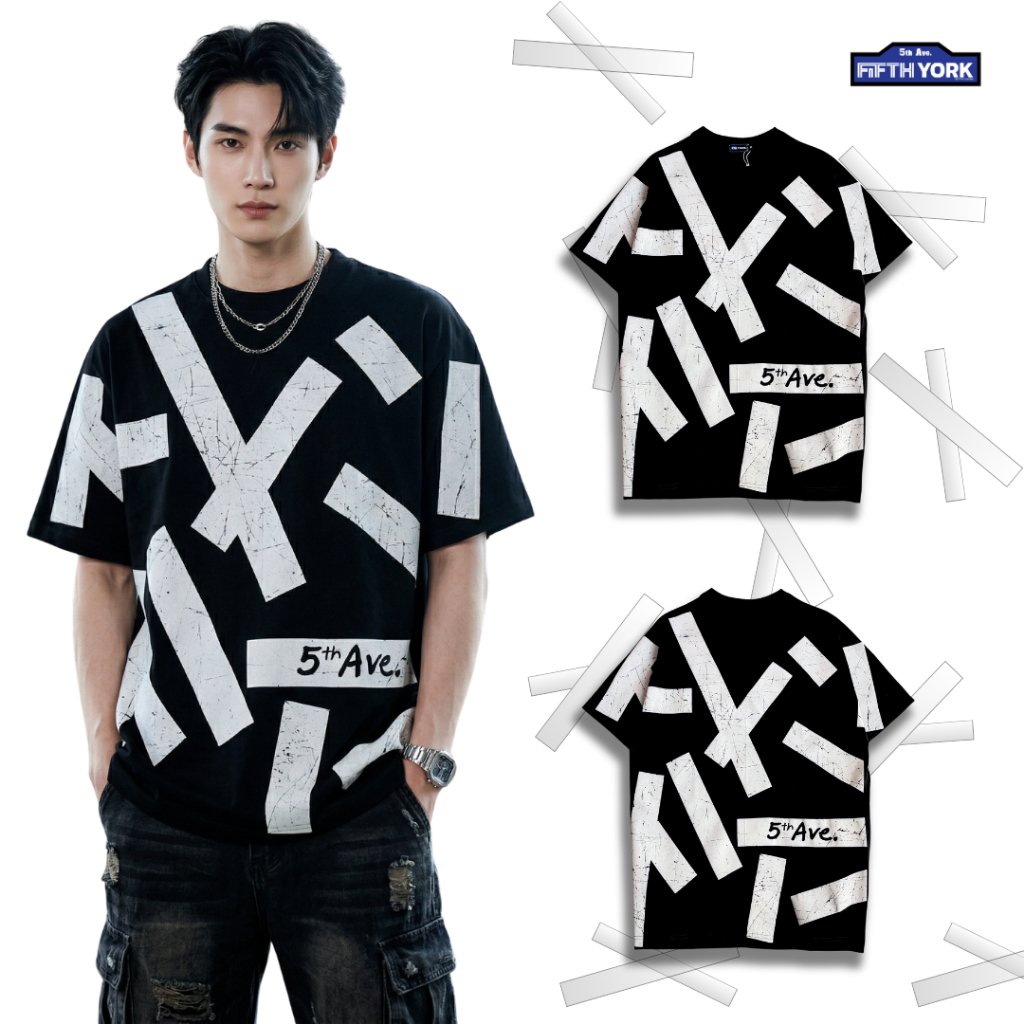 FifthYork Oversized T-shirt OVP Oversized The Cross เสื้อยืดทรงโอเวอร์ไซส์ ลายกากบาท