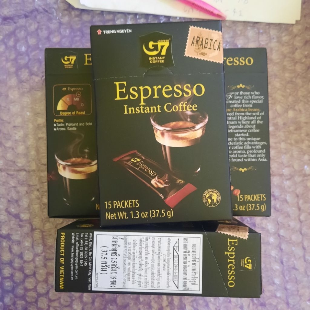 Espresso instant coffee G7 15ซอง กาเเฟจี7 pure arabica beans เข้มข้นกาเเฟดำ
