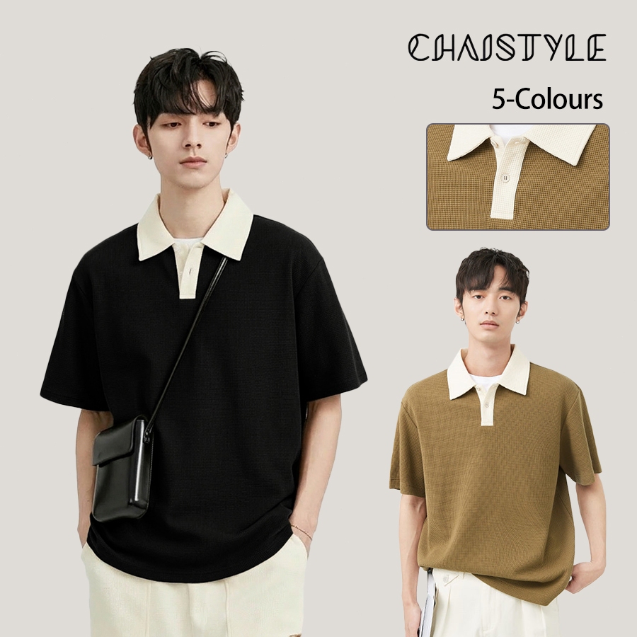 Chaistyle เสื้อโปโลผู้ชาย คอปกแขนสั้นสีผสม 5สีเลือกได้ แฟชั่นแมทช์ง่าย