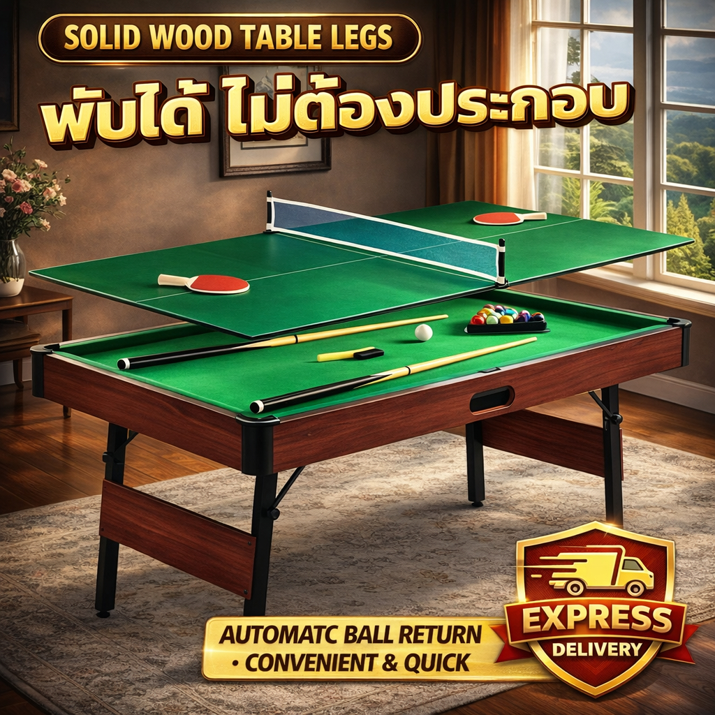 โต๊ะสนุ๊กเกอร์ โต๊ะพลู Billiard Pool ขาพับได้ บิลเลียด 6ฟุต 3 in 1（จัดส่งจากกรุงเทพฯ）
