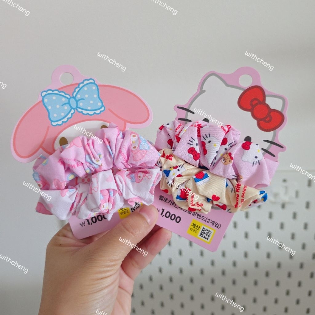 พร้อมส่ง   ยางมัดผม Sanrio จากเกาหลี  ลายน่ารักสุดคิ้วท์ My Melody & Hello Kitty – โปรปัง
