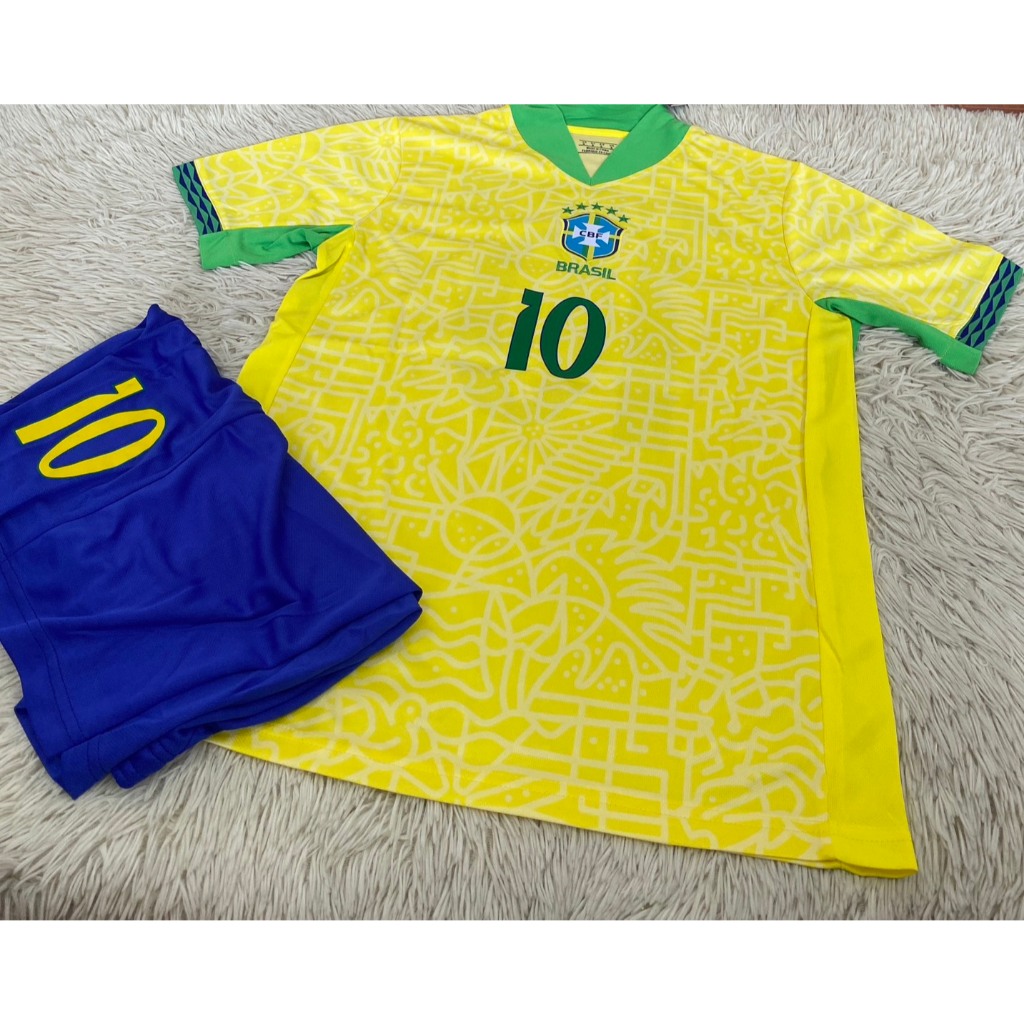 ชุดฟุตบอลผู้ใหญ่สีเหลืองเบอร์10สกรีนชื่อNEYMAR JR