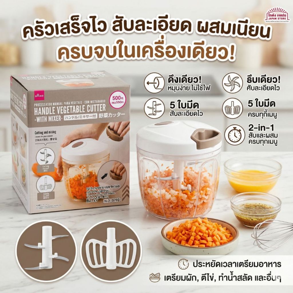 Easy Chopping Chopper เครื่องบดสับ ผัก อาหาร มีดหั่นผัก แบบด้ามจับพร้อมฟังก์ชั่นใหม่! สามารถสับมันได้เพียงแค่ดึงที่จับบน