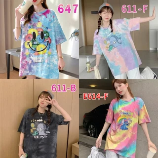 เสื้อยืดแขนสั้นแฟชั่นผู้หญิงฤดูร้อนสไตล์ใหม่พิมพ์ขนาดใหญ่หลวมฤดูร้อนเกาหลีผ้าฝ้ายคอกลมยาวปานกลางเสื้อยืดการ์ตูนน่ารัก