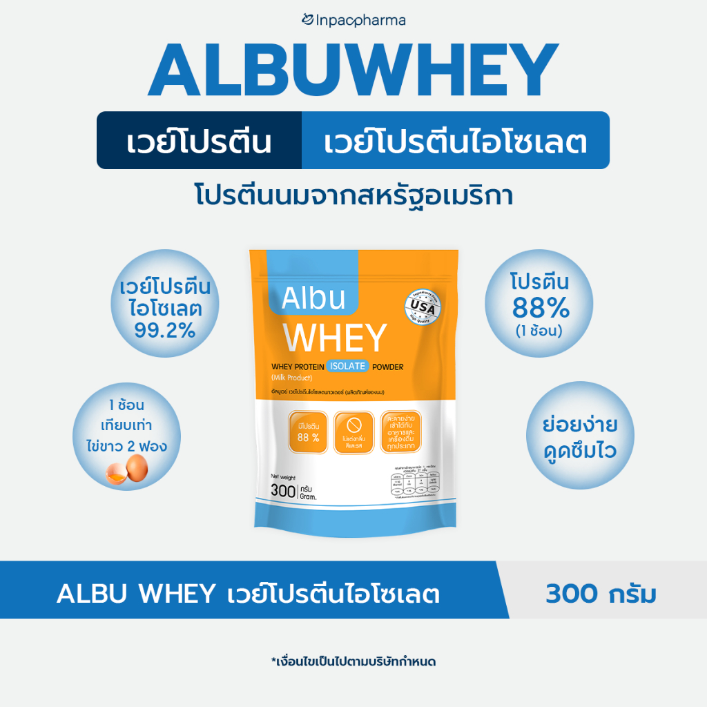 [ส่งฟรี] ALBUWHEY 300 กรัม 1 ซอง อัลบูเวย์ เวย์โปรตีนไอโซเลต