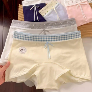 M-2XL กางเกงชั้นในผู้หญิง ผ้าฝ้ายแท้ ทรงบ็อกเซอร์ เอวกลางถึงเอวสูง ยืดหยุ่นสูง เป้ากางเกงแบบแอนตี้แบคทีเรีย